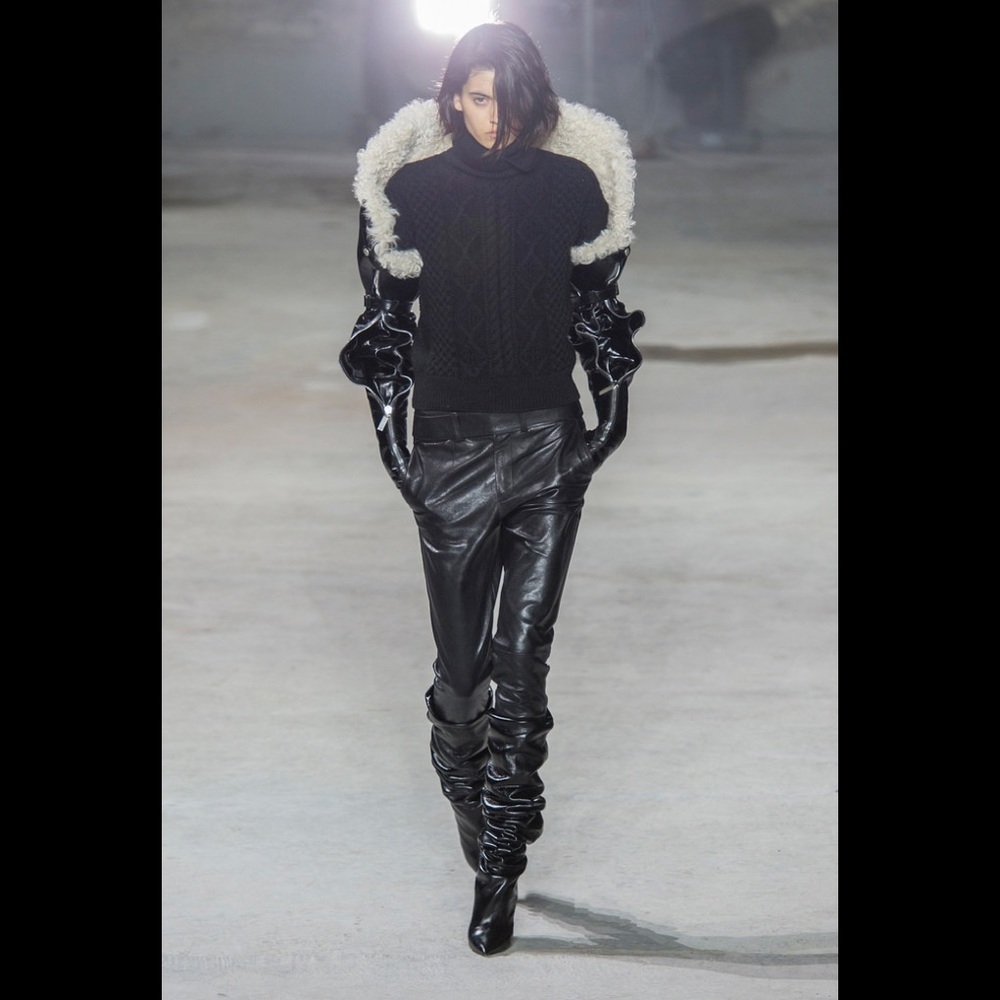 Saint Laurent Long Shearling & Leather Gloves - Picture 4 of 8